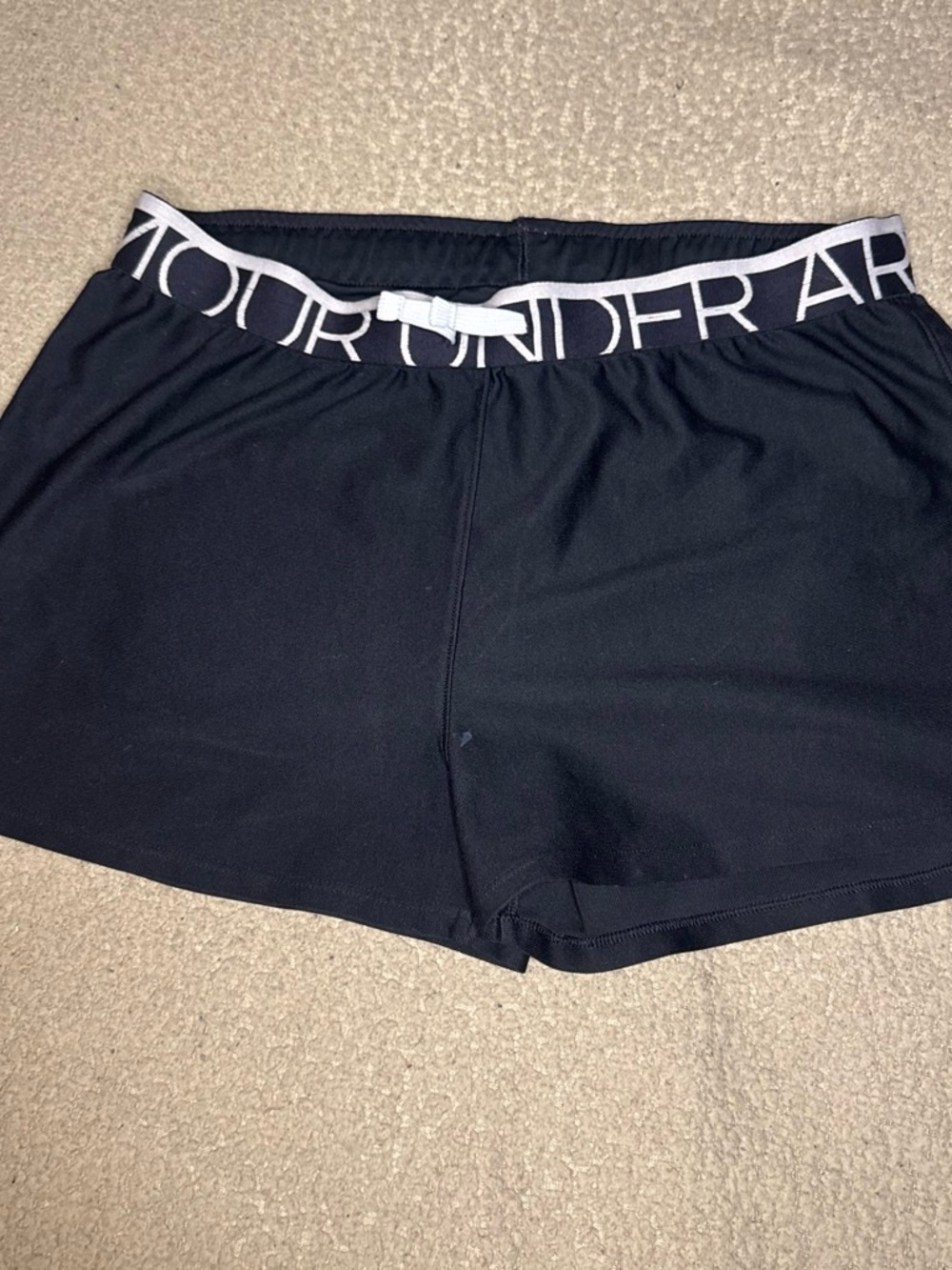 Under Armour Women’s Black Athletic Shorts with White Branded Waistband